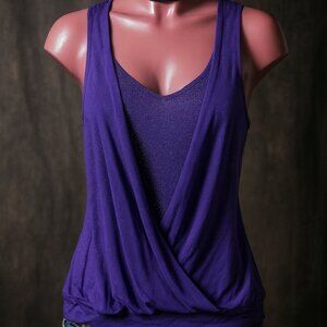 90s Y2K Express Vintage Top Sleeveless Tank Purple Blue Sparkle Faux Wrap Med